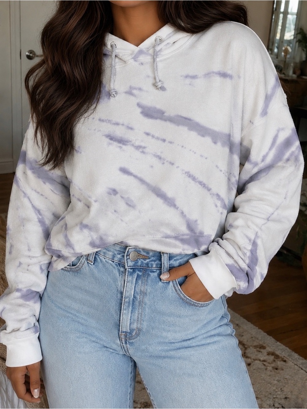 Good American Cropped & Cool Hoodie Tie Dye Cotton USA Purple XXL